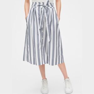 Gap Tie Belt Button Front Nautical Stripe Modest Midi Skirt Cottagecore Size 4
